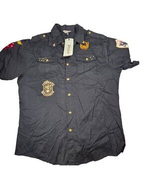 Raw Blue Black Embroidered Button-Up Shirt With Royal Dignity Patches 3XL